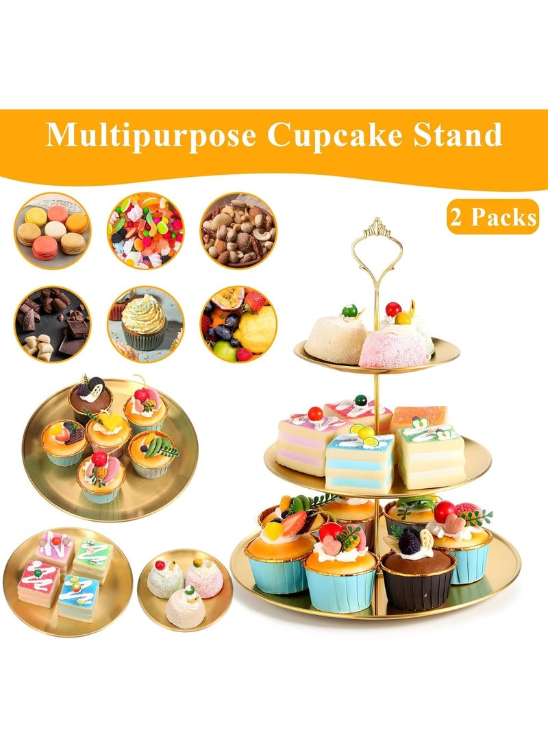 Arabest Cupcake Stand, 2pcs 3 Tier Metal Serving Tray, Cake Display Stand Dessert Table Display Set, Cup Cake Tower Stand, Fruit Candy Display Tower, for Wedding Tea Party Celebration (Gold) - Image 4
